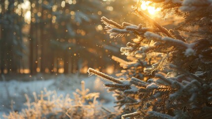 Poster - christmas tree, winter, forest, bright light, beige colors, hyper quality 