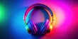 © Sujid - Vibrant headphones splashing with neon colors, depicting dynamic music blasting , neon, headphones, music, vibrant, colors