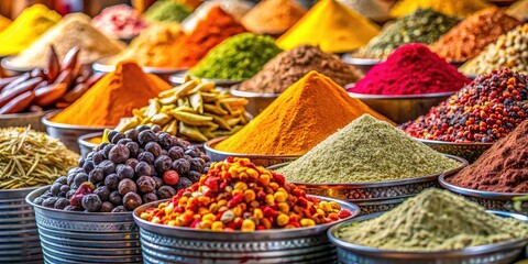 Canvas Print - Various colorful spices and herbs on display in a market stall , cooking, culinary, seasoning, flavoring, condiment