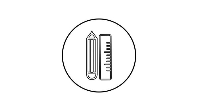 Abstract line pencil and ruler icon animation