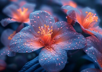  a close up of a flower with drops of water on it.