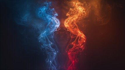 Poster - abstract blue and orange smoke swirls against a black background