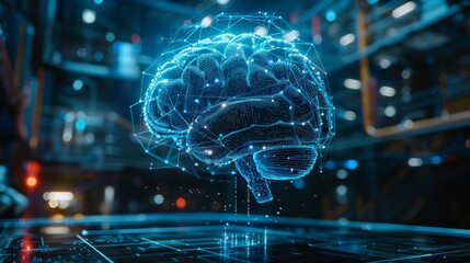 Poster - Futuristic holographic brain-mapping technology, advanced neural holography, innovative neuroscientific research