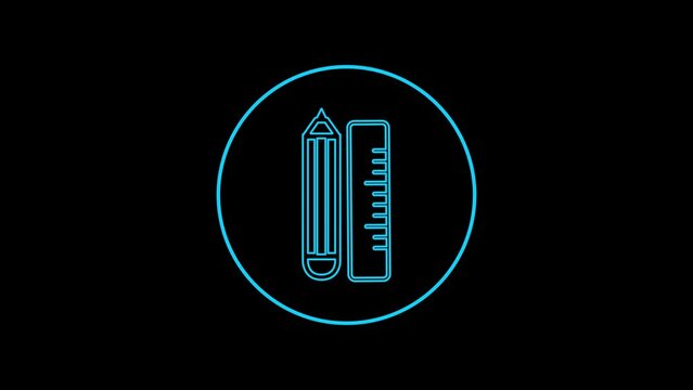Abstract line pencil and ruler icon animation