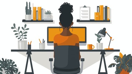 Poster - Black Woman Working at a Desk With a Computer