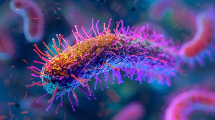 Fototapete - A detailed illustration of a bacteriophage, a virus that infects bacteria, with long, thin appendages extending from its body.