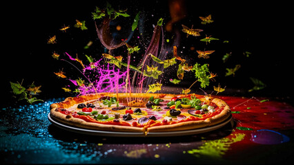 Wall Mural - a pizza with many different toppings on it