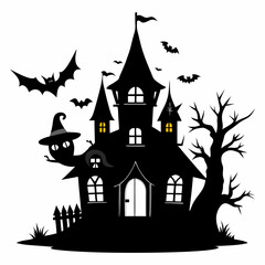 Wall Mural - black fairy halloween witch house black vector silhouette