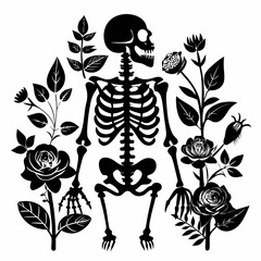 black floral skeletons black vector silhouette