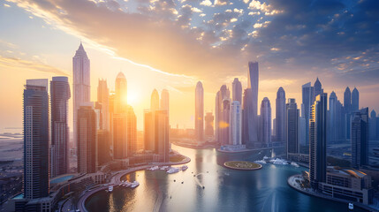 Wall Mural - reflecting glass skyscrapers dominate the modern city skyline, creating a stunning sight of architec