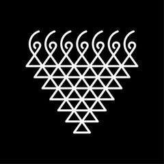 Poster - Saraswati devi yantra symbol, goddess saraswati yantra pattern in line style design isolated on black background. Editable stroke. Vector illustration.