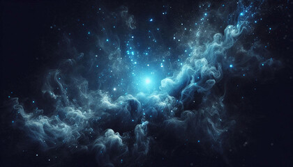 Poster - Blue glowing smoke on dark background
