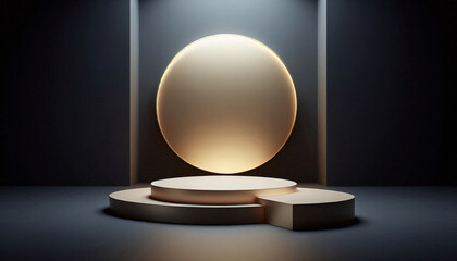 Aufkleber - Empty minimalist podium for product display with circular light