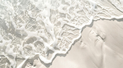 Poster - 
White water ripples texture background, top view. White sand beach, abstract pattern. Water waves with sunlight reflection.