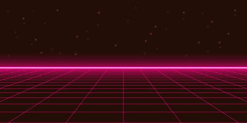 Aufkleber - Arcade Retro game .Pixel art background.8 bit game.retro game. Synthwave wireframe landscape.for game assets.Retro Futurism Sci-Fi Background. glowing neon grid.and stars from vintage arcade comp