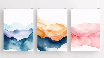 Aufkleber - A trio of modern watercolor art posters with a seamless continuous design, displayed on a white background for a refined and stylish decor