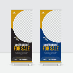 Black and blue color property sale roll up banner design, real estate sale banner templet.
