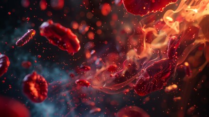 Aufkleber - Red food dye explodes in a swirling cloud of color. The dye creates a fiery effect as it dissipates in the water.