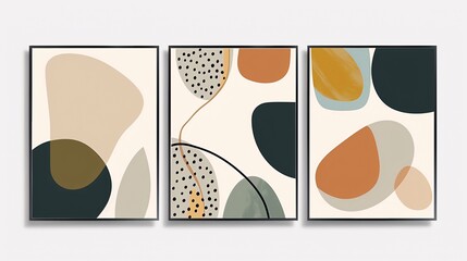Fototapete - A set of three interconnected abstract posters with a continuous minimalistic image, displayed on a clean white background for a sleek and refined decor