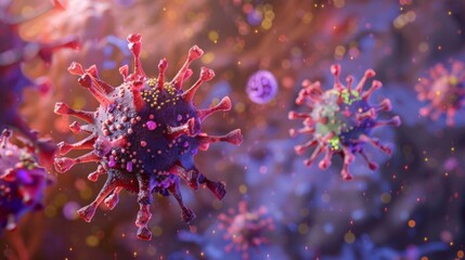 Aufkleber - A close-up, 3D rendering of a coronavirus, featuring its distinctive spike proteins and complex structure.