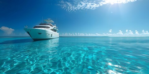 Wall Mural - Luxury yacht sailing on a crystal-clear sea under a bright blue sky, symbolizing wealth, leisure, and adventure