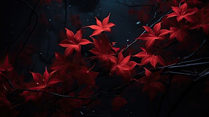 Canvas Print - red maple leaves in the dark