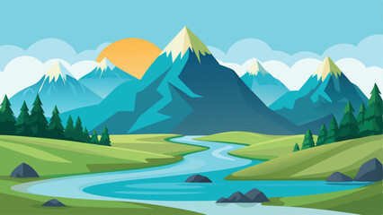 Wall Mural - A mountain range with a river running through it