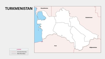  Turkmenistan Map. Political map of Turkmenistan with State border in outline. Political map of Turkmenistan with outline and neighbouring countries.