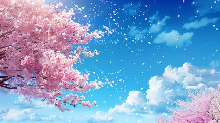 Wall Mural - trees and cherry blossoms against a blue sky background. Generative ai