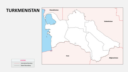 Naklejka na meble Turkmenistan Map. Political map of Turkmenistan with State border in outline. Political map of Turkmenistan with outline and neighbouring countries.