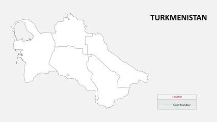 Canvas Print - Turkmenistan Map. State map of Turkmenistan. Administrative map of Turkmenistan with States names in outline.