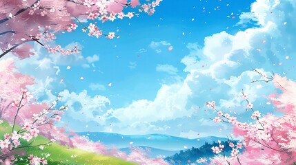 Wall Mural - trees and cherry blossoms against a blue sky background. Generative ai