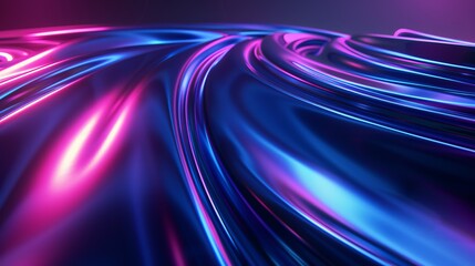 Canvas Print - Vibrant and mesmerizing, this abstract futuristic background showcases neon pink and blue moving wave lines and bokeh lights. Wallpaper and Background