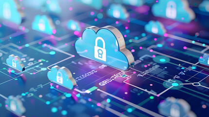 Poster - Secure Data Transfer Protocols in Cloud Computing, Illustrate secure data transfer protocols in cloud computing with an image showing encrypted data transmission over secure channels, design