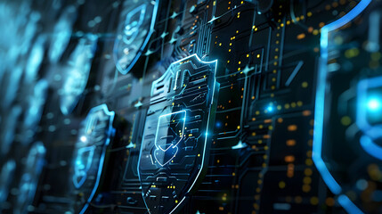 Poster - Security Patch Armor, computer security with an image showing a computer covered in armor-like patches, design