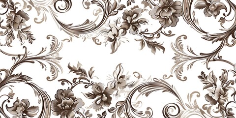 Poster - French toile floral line art pattern on a white, abstract floral background
