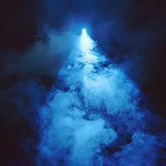 Poster - A strong beam of blue light cutting through thick smoke, illuminating a dark scene with a dramatic and captivating effect. 