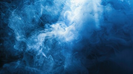 Poster - A spotlight of blue light cutting through swirling smoke, casting an almost dreamlike effect on a dark backdrop. 