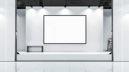 Poster - A blank booth system with a minimalist frame and a large backdrop for high-visibility graphic displays. 