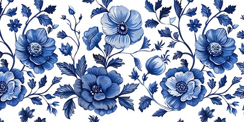Poster - French toile floral line art pattern on a white, abstract floral background