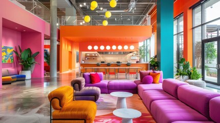 Wall Mural - A creative office space with colorful, inspiring designs and digital collaboration tools. 