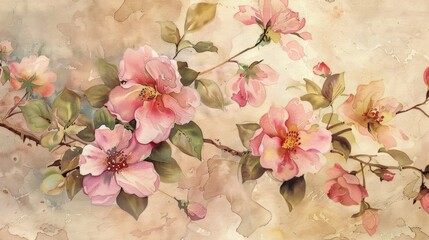 Wall Mural - vintage watercolor floral print for interior design and decoration