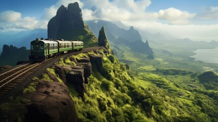 Wall Mural - A train on the top of mountain