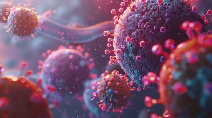 Poster - A close-up view of a coronavirus particle, showing its spikes and intricate structure. The image is digitally rendered and highlights the virus in vibrant colors.