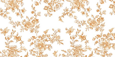 Poster - French toile floral line art pattern on a white, abstract floral background. Generative Ai content