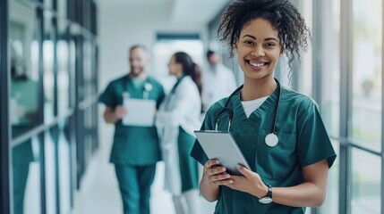 Sticker - The smiling nurse with tablet