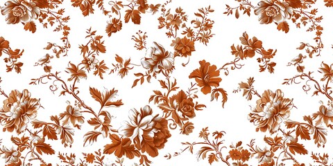 Poster - French toile floral line art pattern on a white, abstract floral background