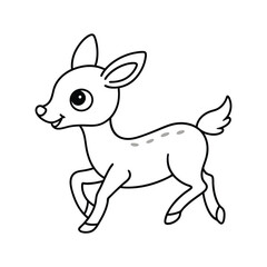 Cartoon funny little deer running  sitting line art