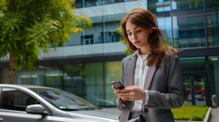 Poster - The businesswoman with smartphone