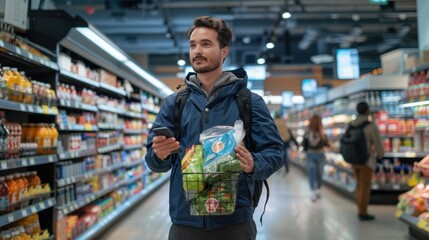 Poster - The shopper with groceries